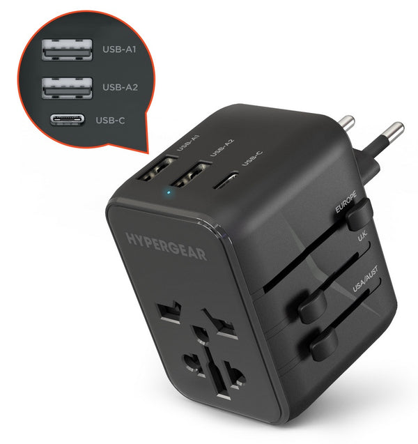 Hypergear WorldCharge Universal Travel Adapter with USB-C | Black
