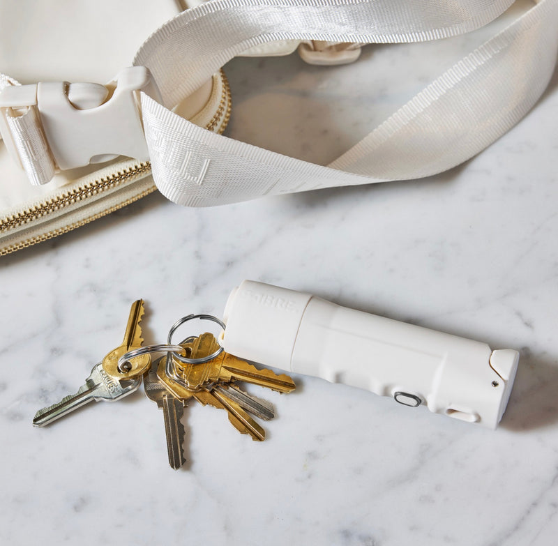 SABRE 2-In-1 Pepper Spray with Personal Alarm, Textured Case - White