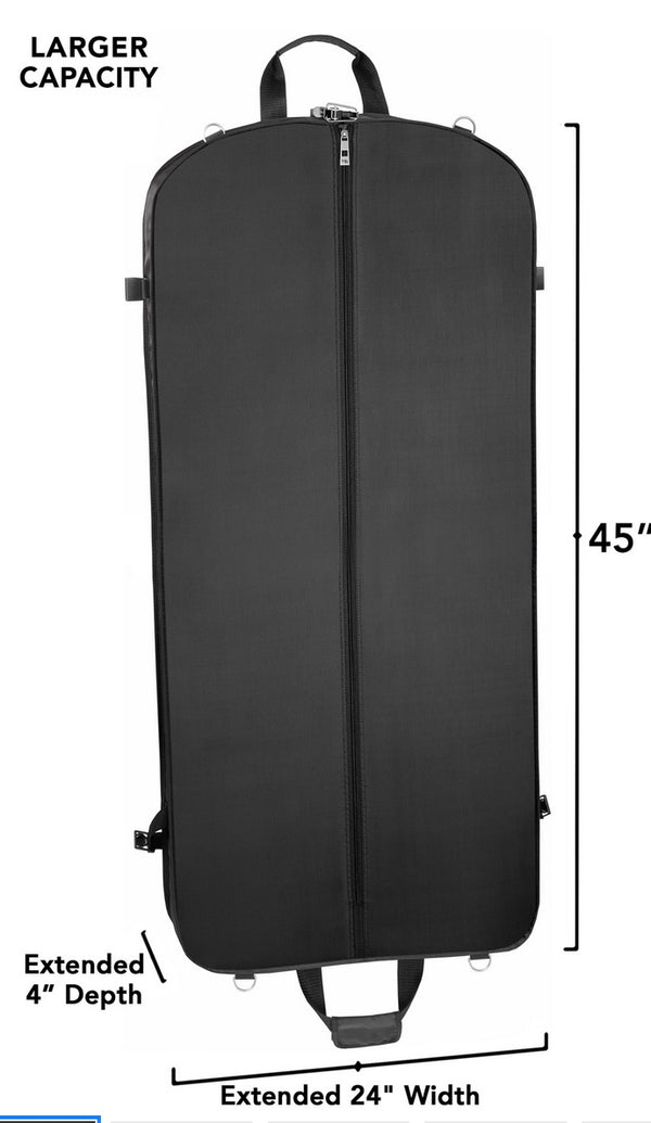 WallyBags 45" Premium Extra Wide Travel Garment Bag with Shoulder Strap, Two Large Pockets
