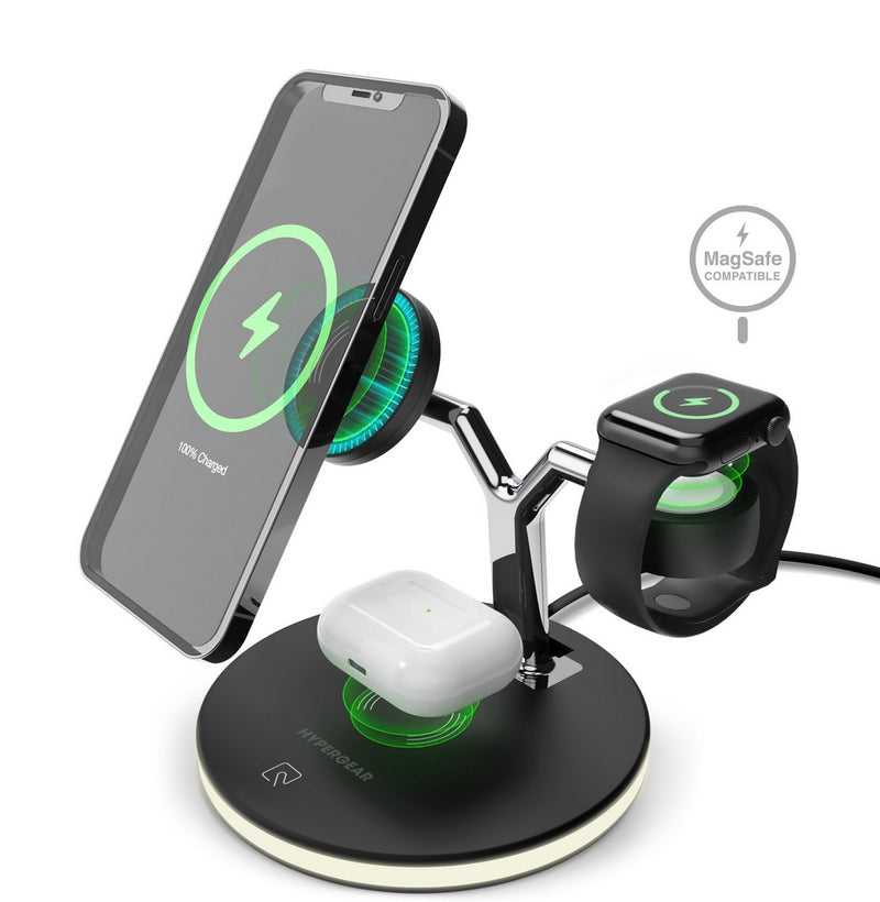 Hypergear MaxCharge 3-in-1 Wireless Charging Stand with 15W Magnetic Wireless Fast Charge | Black