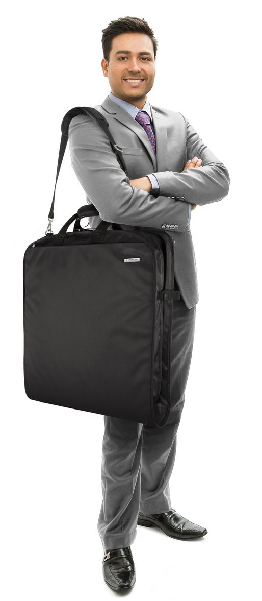 WallyBags 45" Premium Extra Wide Travel Garment Bag with Shoulder Strap, Two Large Pockets