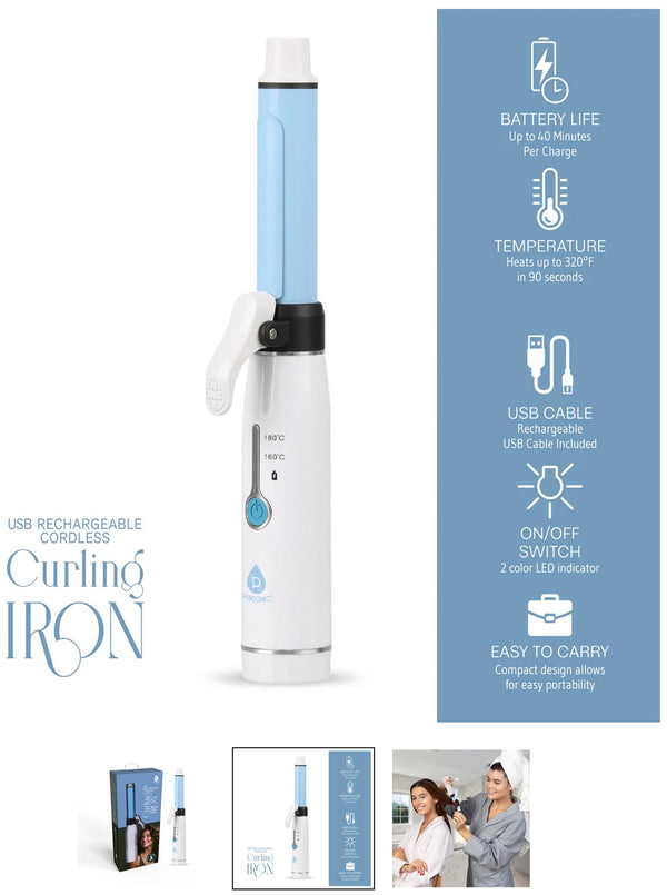 Pursonic Rechargeable Cordless Curling Iron - Duel Voltage