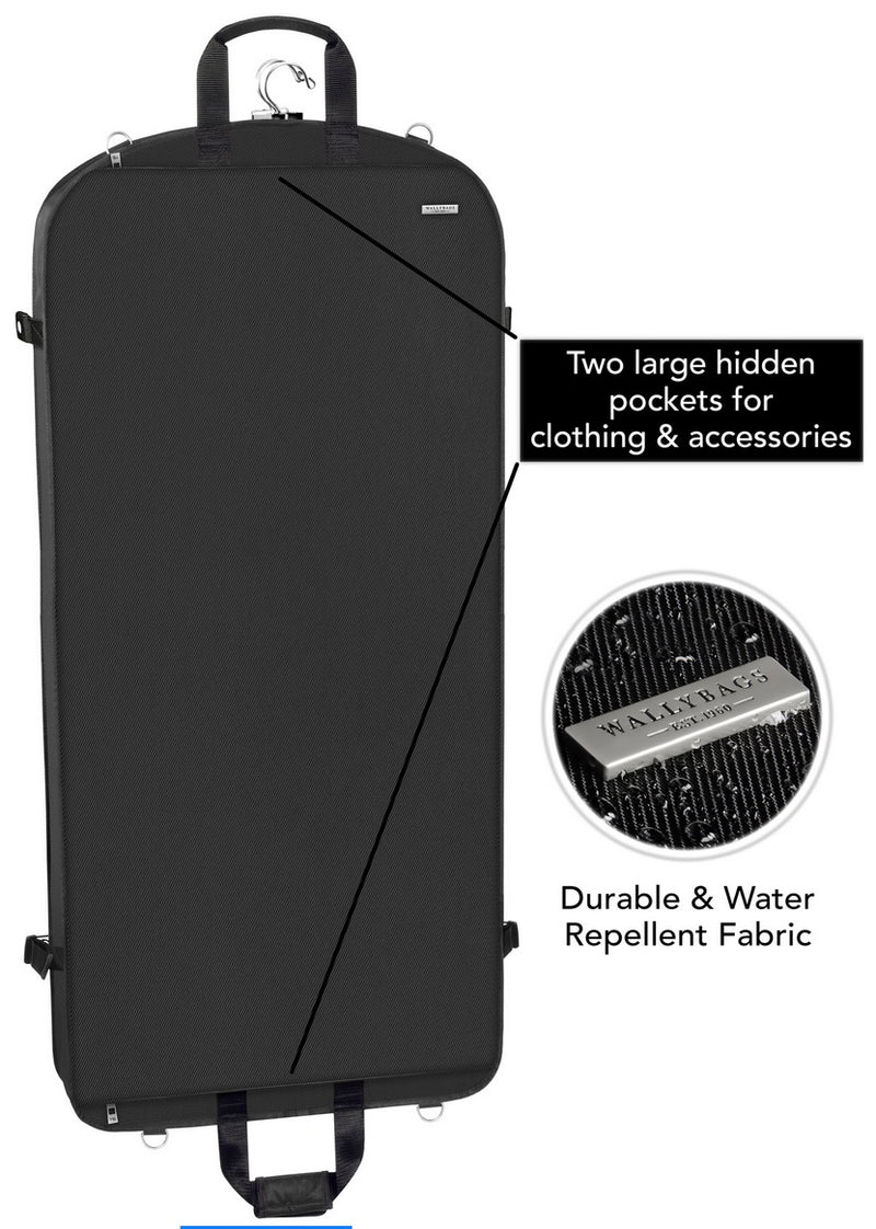 WallyBags 45" Premium Extra Wide Travel Garment Bag with Shoulder Strap, Two Large Pockets