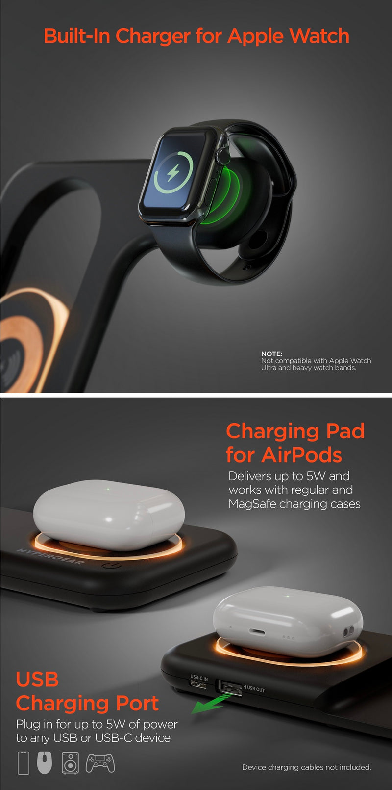 Hypergear PowerFold X-Ray 4-in-1 Foldable Wireless Charging Stand with 15W Wireless Fast Charge | Bl