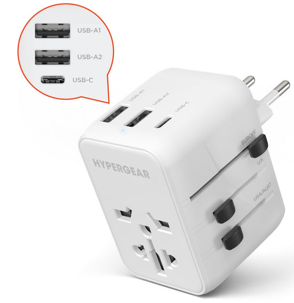 Hypergear WorldCharge Universal Travel Adapter with USB-C | White