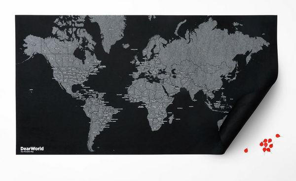DearWorld The Pinnable Map Mini - Black with Contry Names