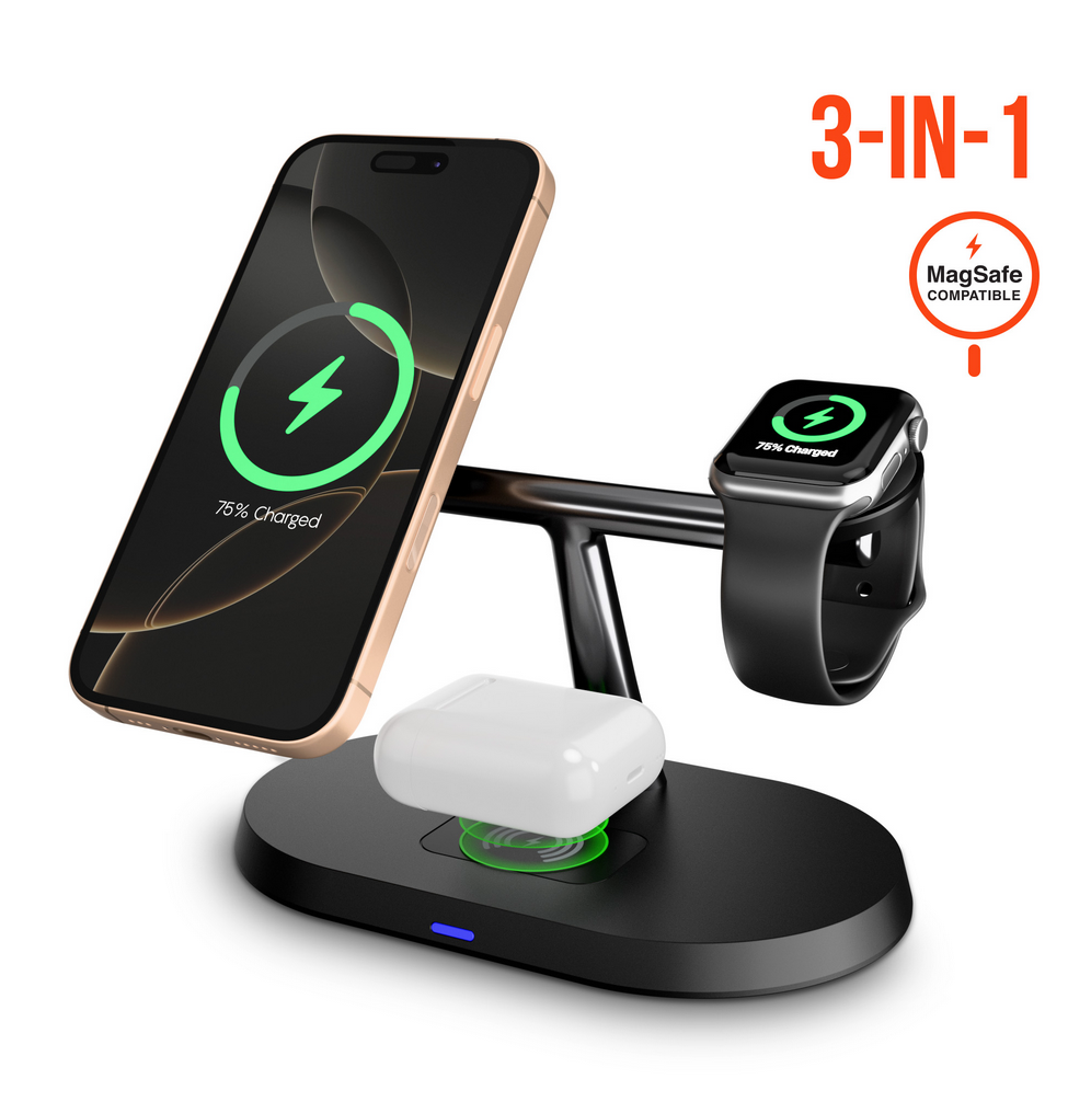 HyperGear MaxCharge Pro 3-in-1 Wireless Charging Stand with 15W Magnet ...