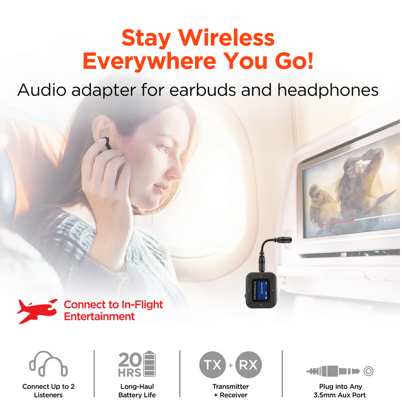 IntelliCast Flight Wireless Audio Adapter | Transmitter + Receiver | B ...