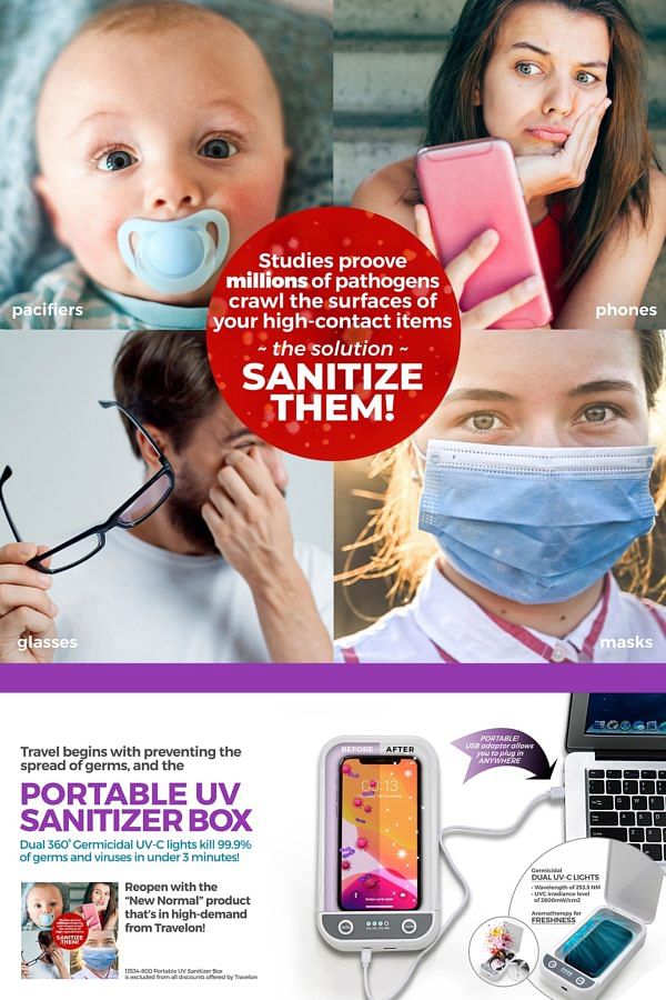 Travelon Portable UV-C Sanitizer Box w/360° Sterilization Technology