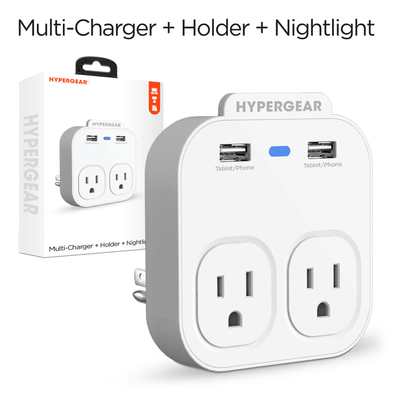 HYPERGEAR Multi-Charger + Holder + Nightlight - Dual Voltage