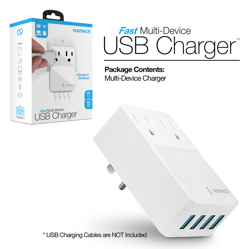 Naztech Fast Multi-Device Charger - 2 Outlets + 4 USB - White