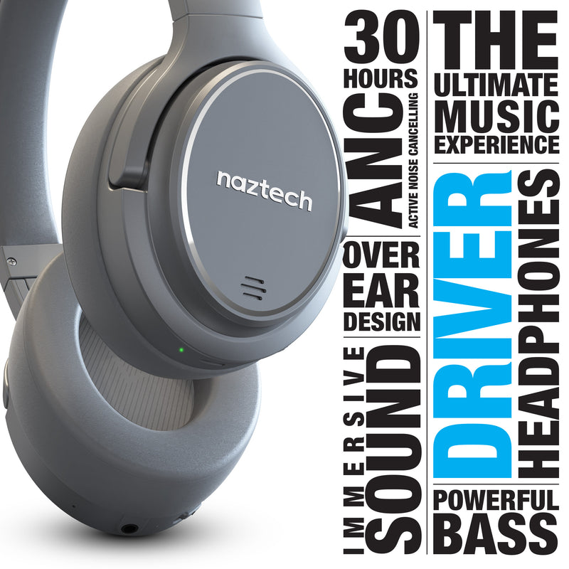 Naztech DRIVER ANC1000 Active Noise Cancelling Wireless Headphones - Gray