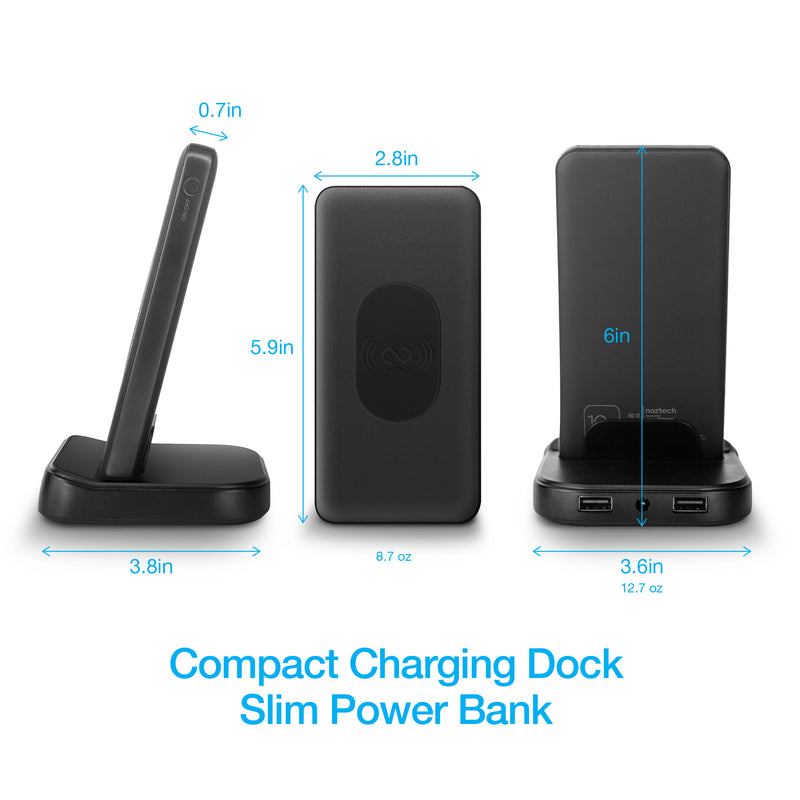 Naztech Core 2-in-1 Charging Dock + 10,000mAh Wireless Power Bank - Black