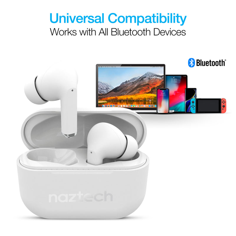 Naztech Xpods PRO True Wireless Earbuds with Wireless Charging Case -White