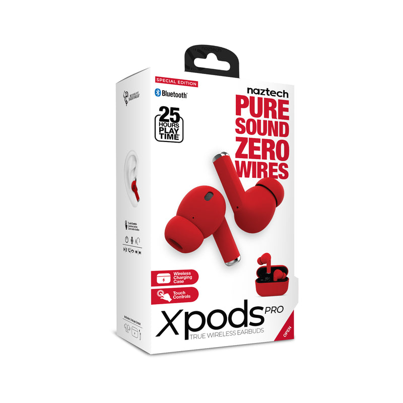 Naztech Xpods PRO True Wireless Earbuds with Wireless Charging Case - Red